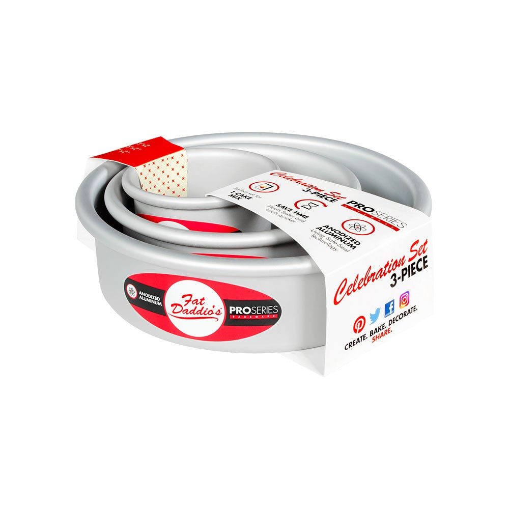 image of fat daddios round cake pan set with 3 pans
