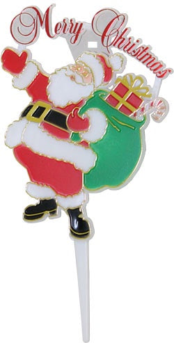 Santa with Merry Christmas Cake Pick