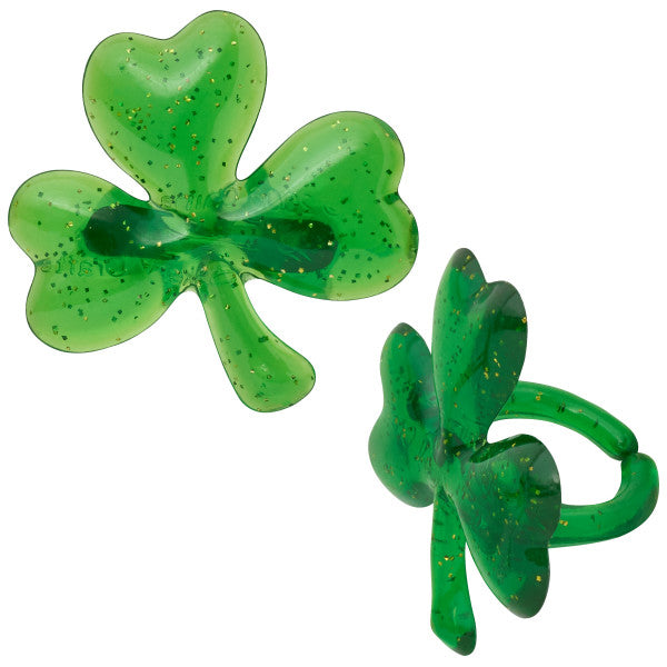 Shamrock Puff Glitter Cupcake Rings, 12 Rings