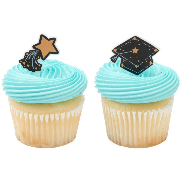Shoot For the Stars Graduation Cupcake Picks - 12 Picks