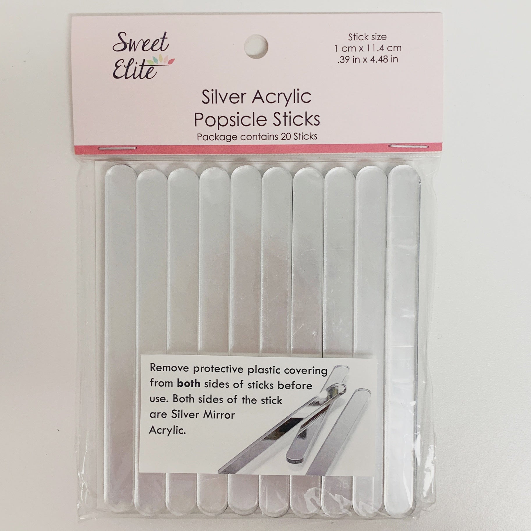 Silver Acrylic Popsicle Sticks 20/Pkg