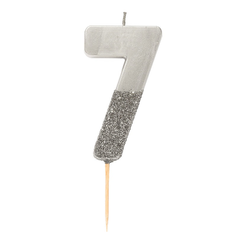 Silver Glitter Number Candle - Number 7