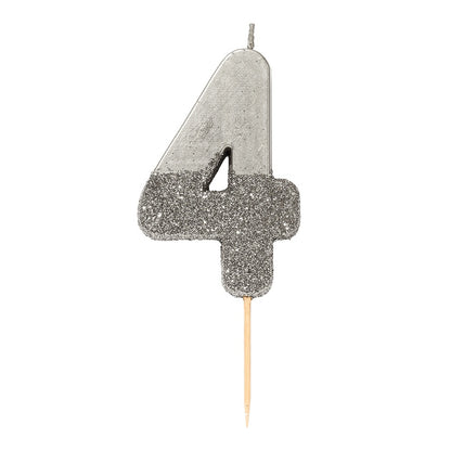 Silver Glitter Number Candle - Number 4