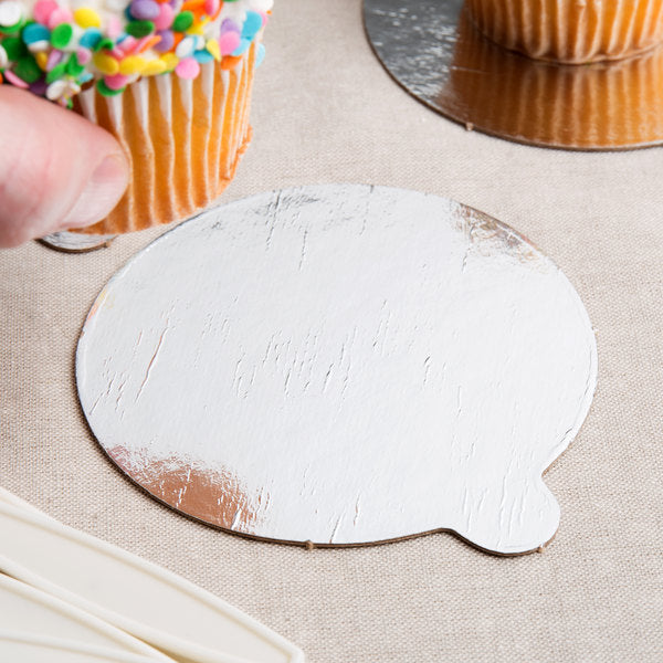 4 Inch, Round Gold/Silver Cake Board with Handle - 10 Boards