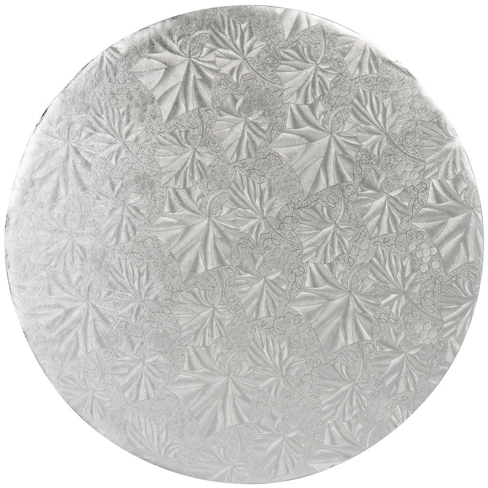 image of 10 inch round silver cake drum that is 1/4 inch thick