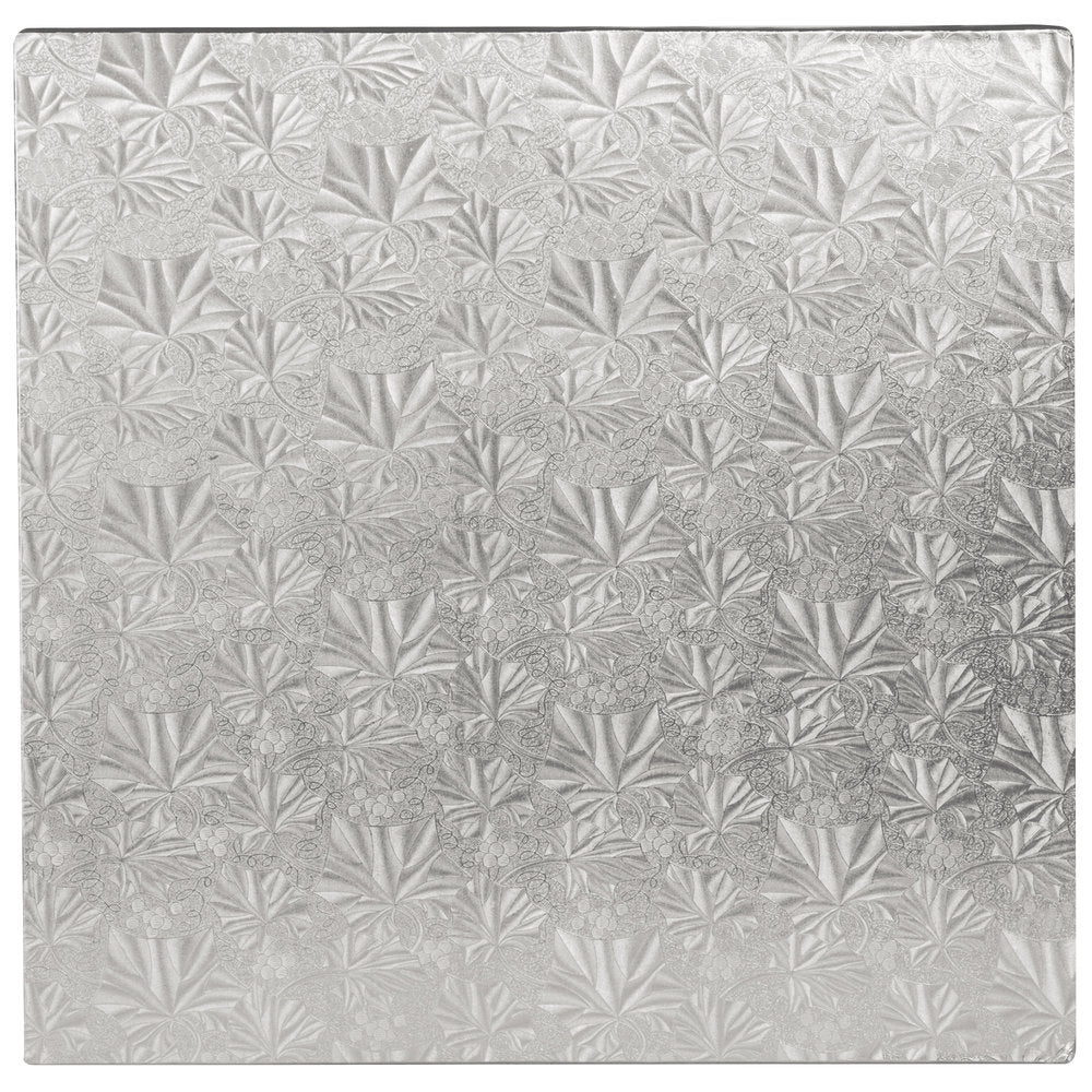 image of 12 inch silver square cake drum that is 1/2 thick