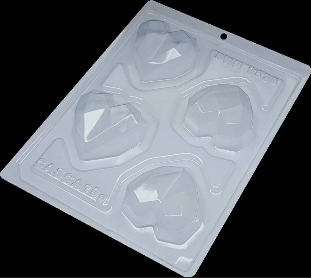 3 Piece, Small Geometric Heart, Plastic Chocolate Mold