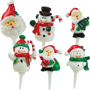 3D Snowmen and Santa Cupcake Picks - 6 Cupcake Picks Per Package