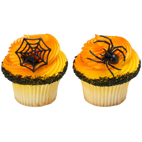 Ghoulish Spider and Web Cupcake Rings - 12 Rings