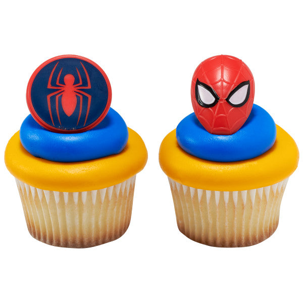 Spiderman - Spider & Mask Cupcake Rings - 12 Rings
