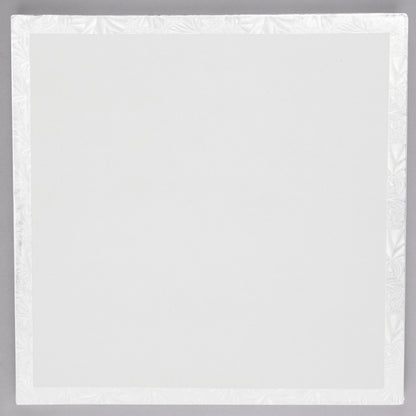 image of 14 inch square white cake drum that is 1/2 inch thick