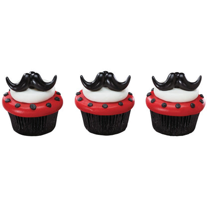Black Mustache Cupcake Rings - 12 Rings