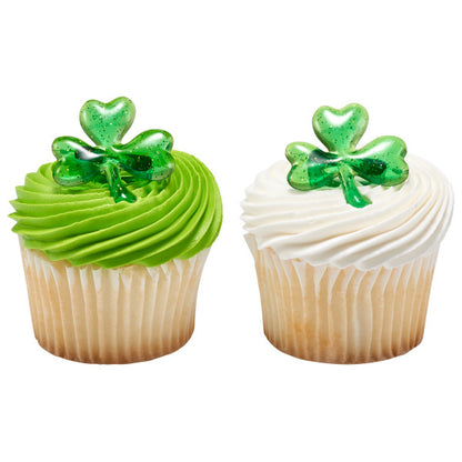 Shamrock Puff Glitter Cupcake Rings, 12 Rings