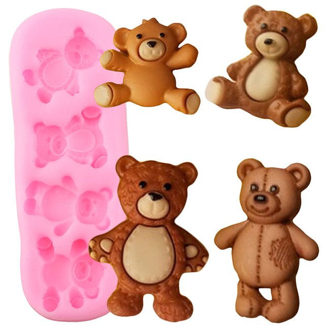 Teddy Bear Silicone Mold, 4 Cavities