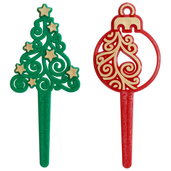 Christmas Ornaments and Trees Cupcake Picks - 12 Picks
