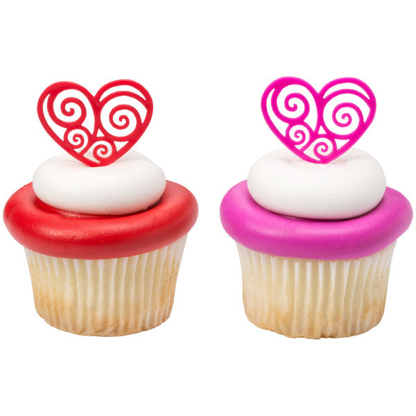 Scroll Heart Cupcake Picks, 12 Cupcake Picks