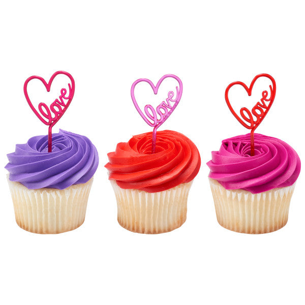 Neon Love Heart Assortment - 12 Cupcake Picks