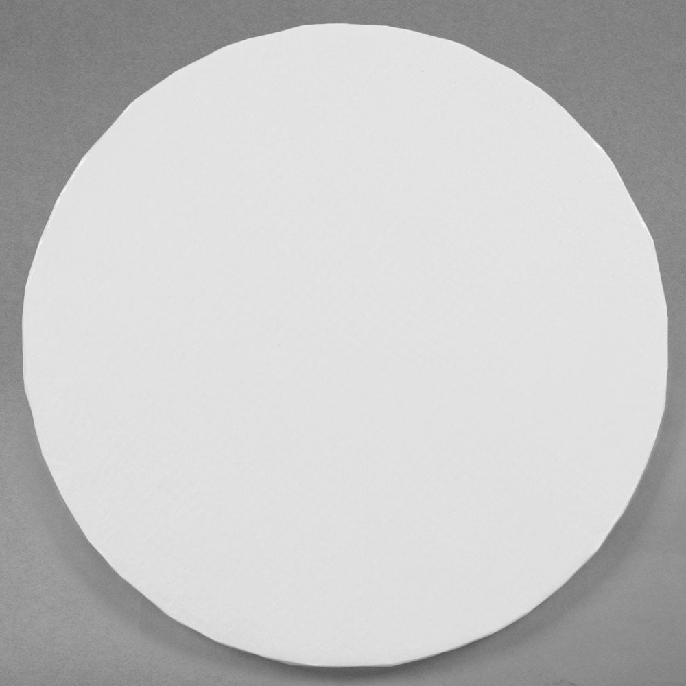 image of 8 inch round white cake board that is 1/2 inch thick