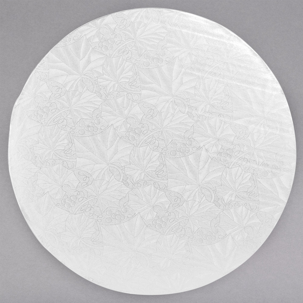 image of 14 inch white round cake drum that is 1/2 inch thick