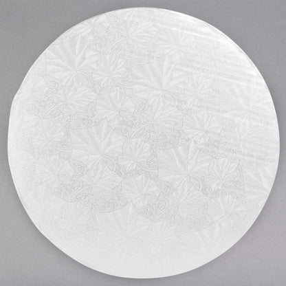 image of 14 inch white round cake drum that is 1/2 inch thick