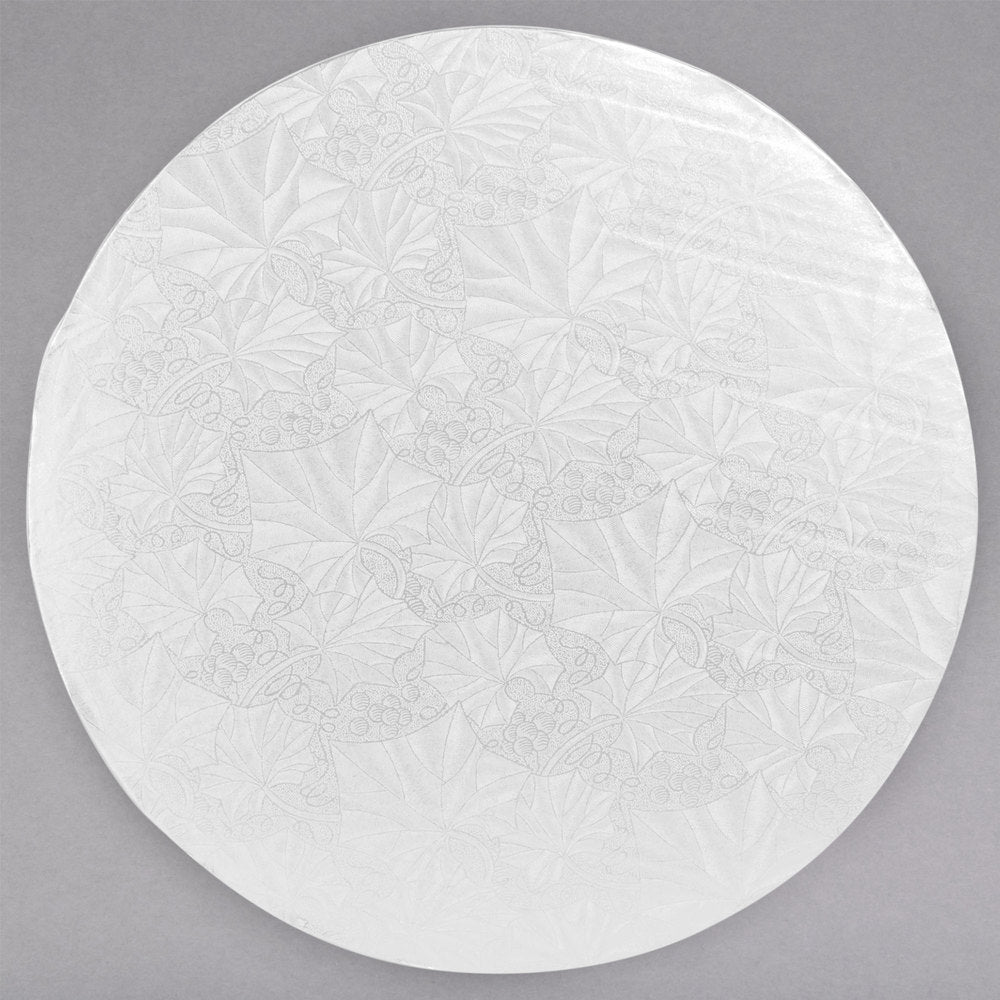 image of 14 inch white round cake drum that is 1/2 inch thick