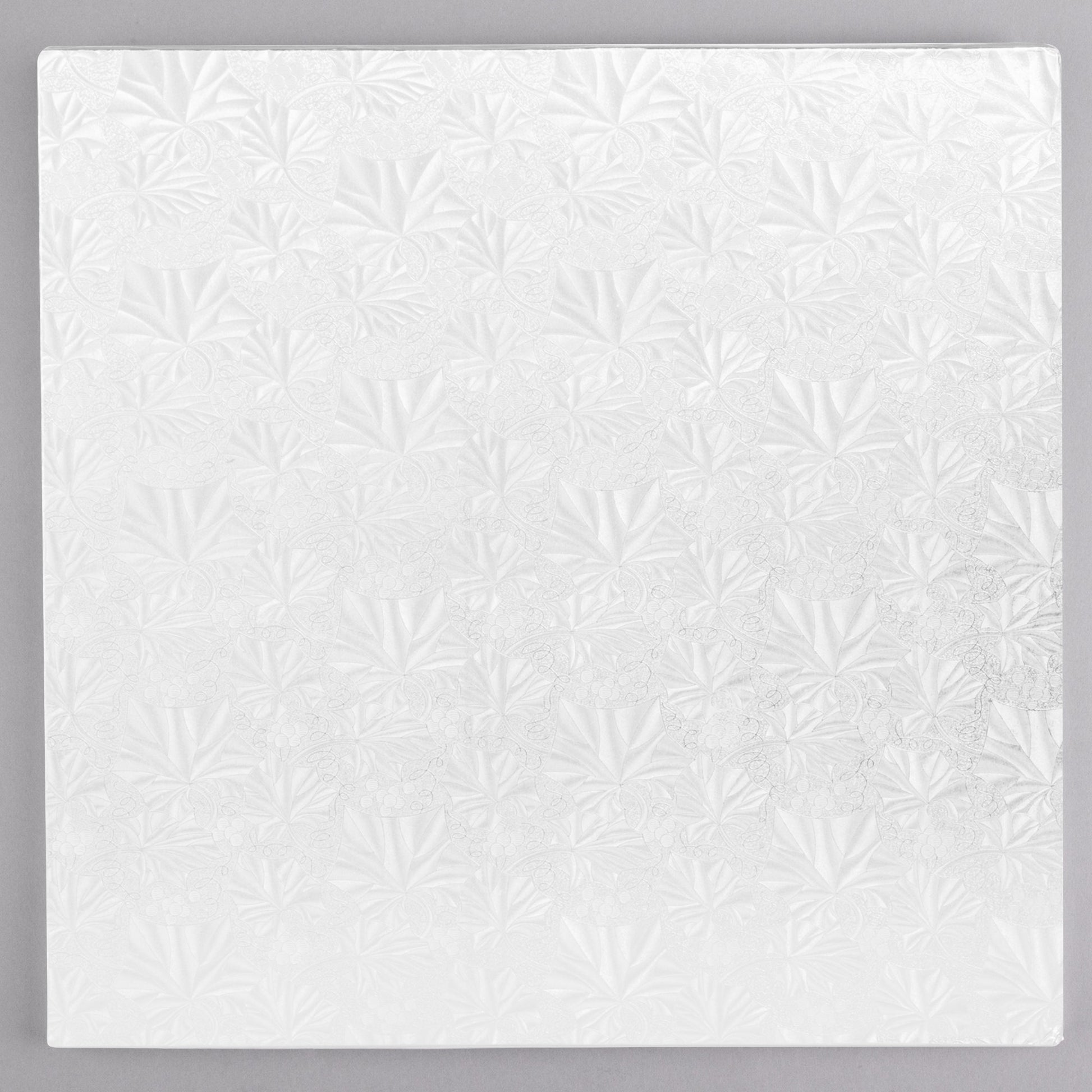 image of 14 inch square white cake drum that is 1/2 inch thick