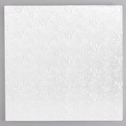 image of 14 inch square white cake drum that is 1/2 inch thick