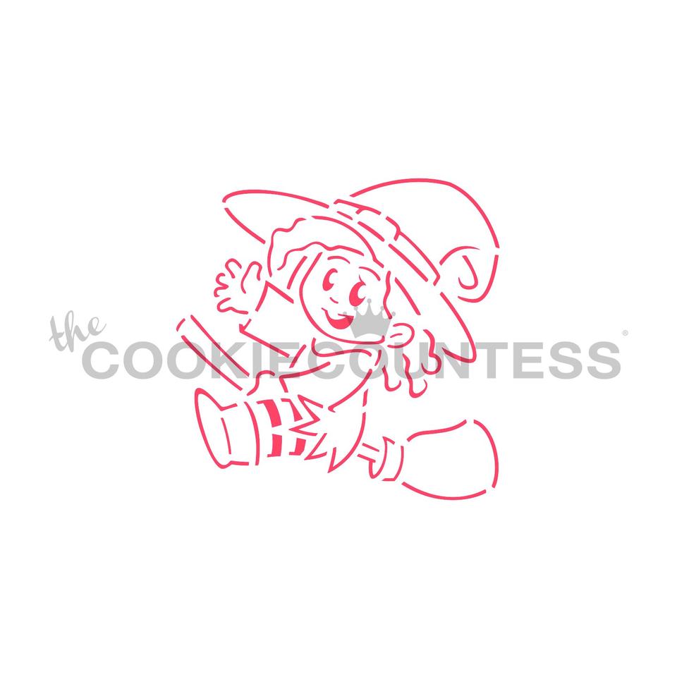 Cute Witch on a Broom Paint Your Own Stencil